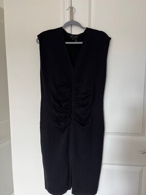 Donna Karan Black Midi Dress with Ruched Front